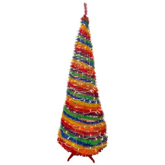 6Ft Pre-Lit Rainbow Tinsel Pop-Up Artificial Christmas Tree, Clear Lights By Northlight | 6 ft | Michaels®